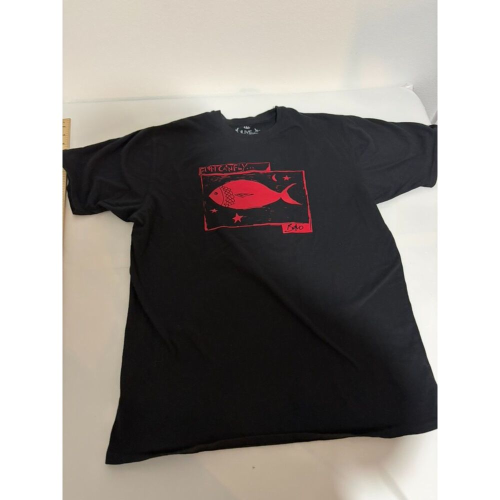 Bono U2 "fish can fly" black t shirt with red fish graphic